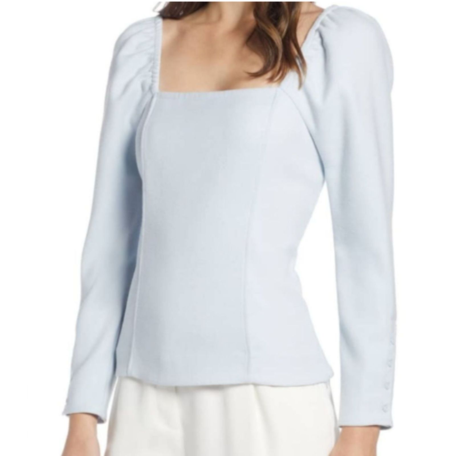 Nwt Something Navy Pastel Blue Puff Sleeve Top Size Small
